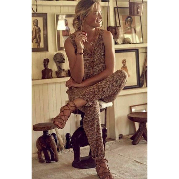 Anthropologie Pants - Lilka Anthropologie Danie Printed Indie Paisley Motif Drawstring Jumpsuit Size S